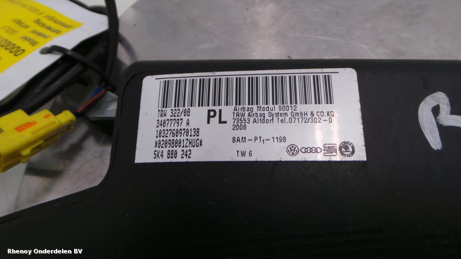 2009 VOLKSWAGEN GOLF AIRBAG RECHTS View Auto part AIRBAG RECHTS VOLKSWAGEN GOLF 2009