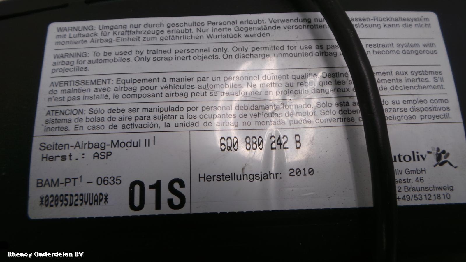 2011 VOLKSWAGEN POLO AIRBAG RECHTS View Auto part AIRBAG RECHTS VOLKSWAGEN POLO 2011