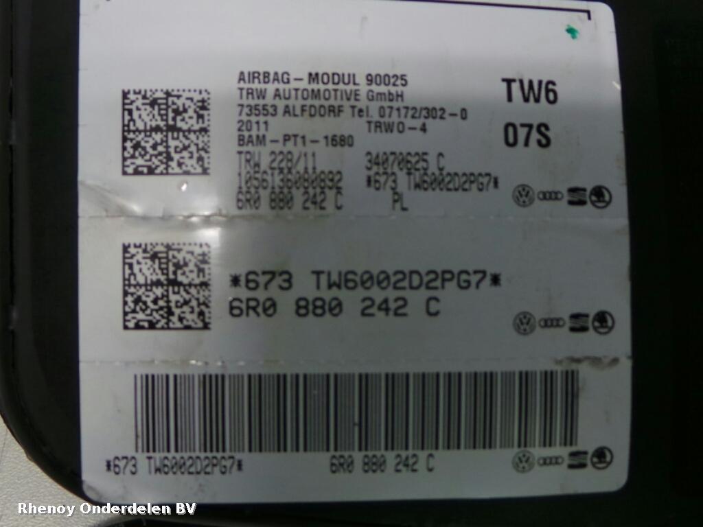 2011 VOLKSWAGEN POLO AIRBAG RECHTS View Auto part AIRBAG RECHTS VOLKSWAGEN POLO 2011