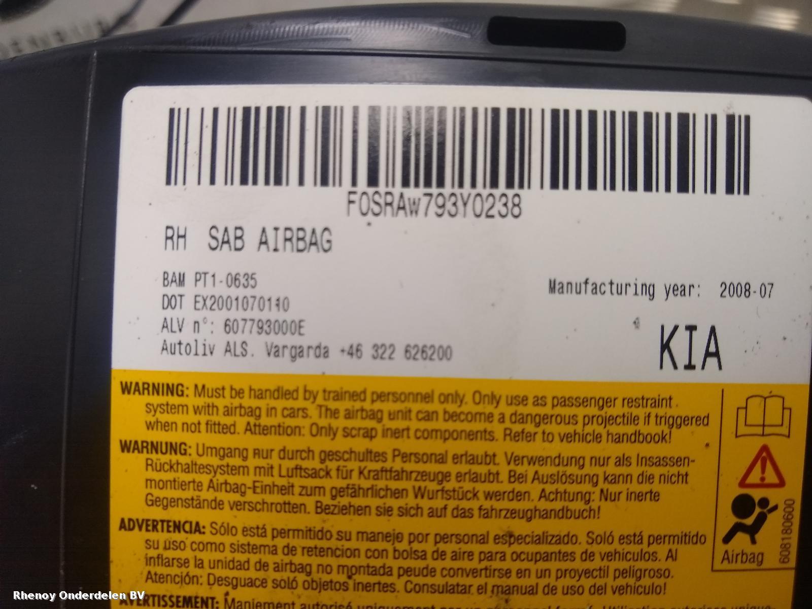 2009 KIA CEED AIRBAG RECHTS View Auto part AIRBAG RECHTS KIA CEED 2009