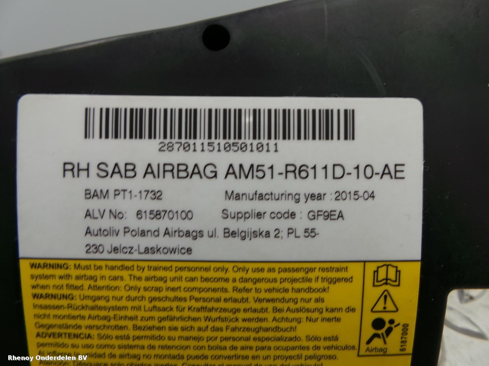2015 FORD FOCUS AIRBAG RECHTS View Auto part AIRBAG RECHTS FORD FOCUS 2015