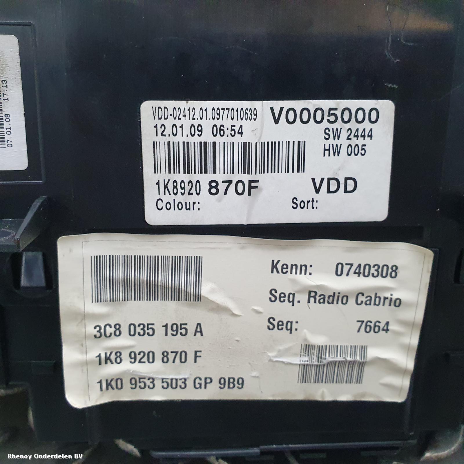 2009 VOLKSWAGEN SCIROCCO OVERIGE View Auto part OVERIGE VOLKSWAGEN SCIROCCO 2009