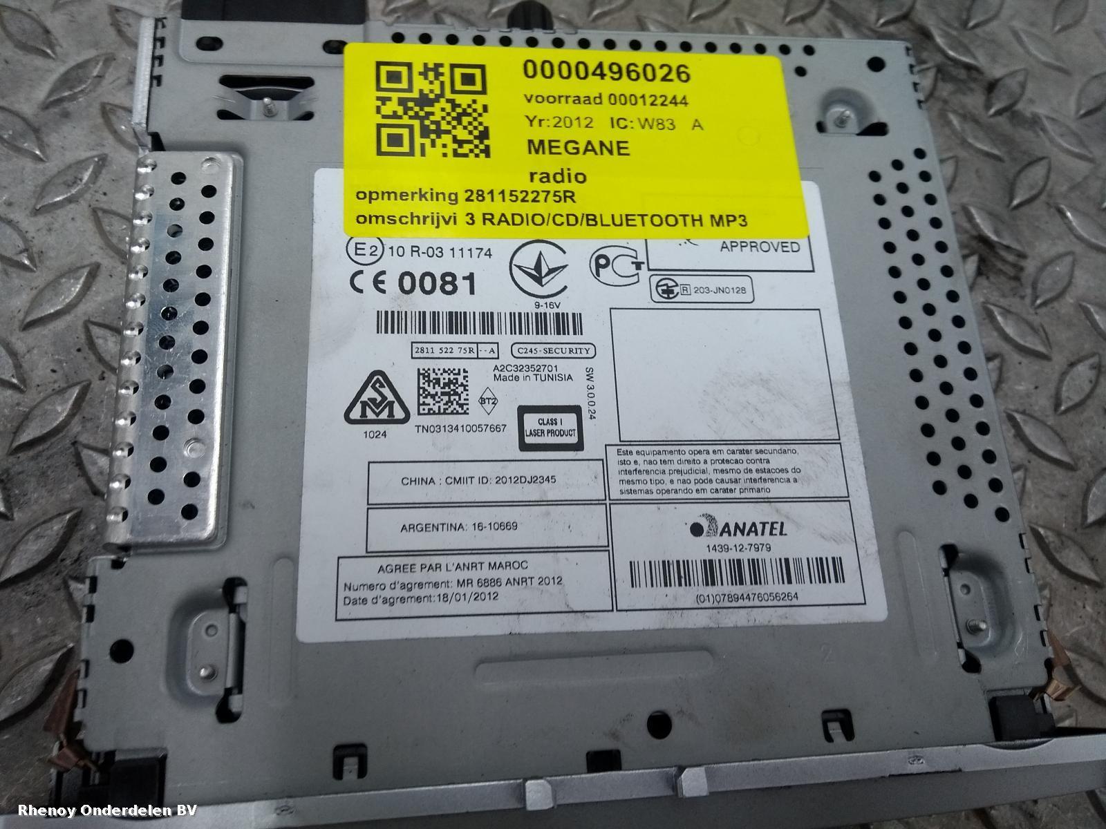 View Auto part A/V Equipment RENAULT MEGANE 2012