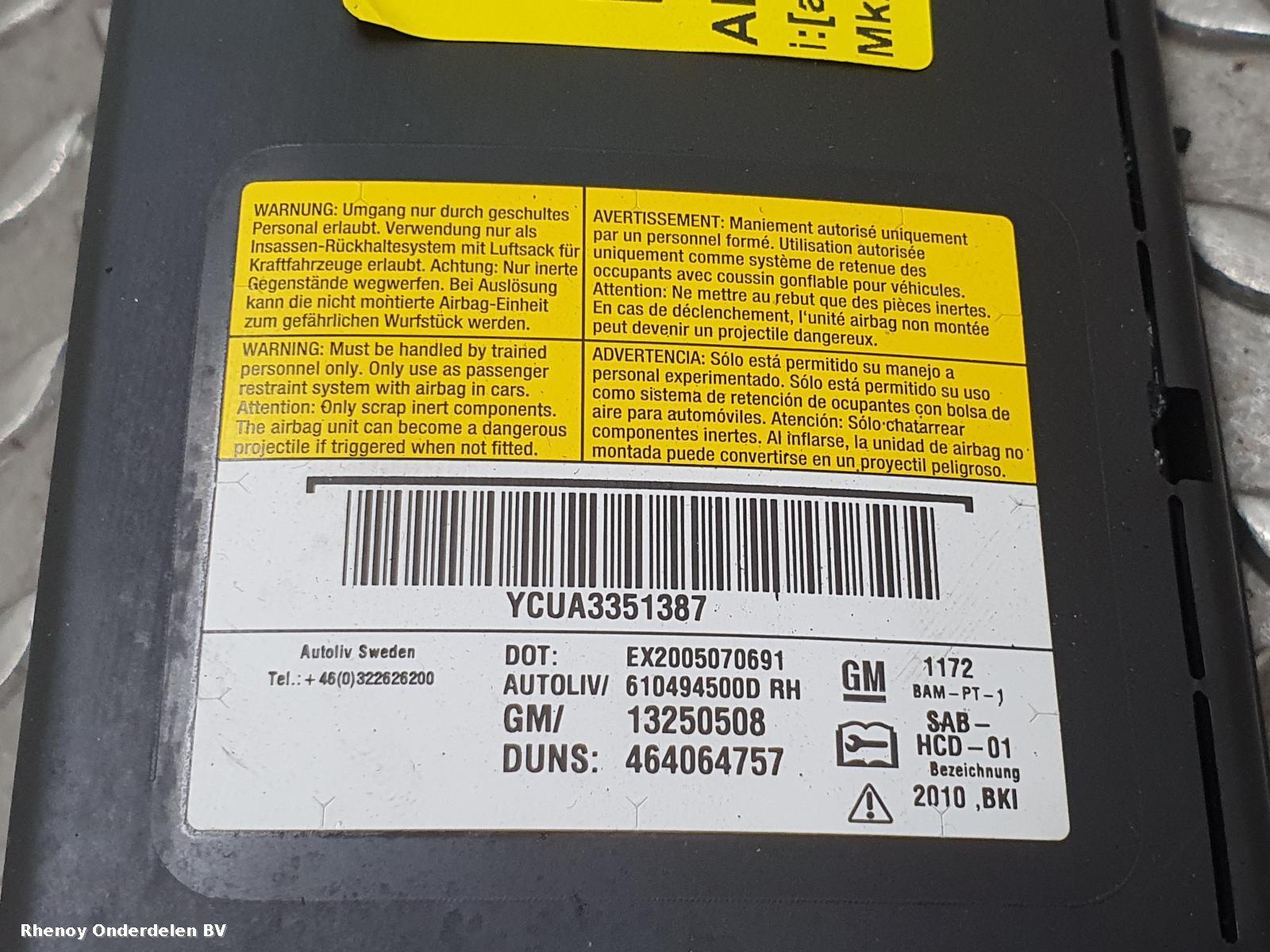 View Auto part AIRBAG RECHTS OPEL / VAUXHALL MERIVA 2011