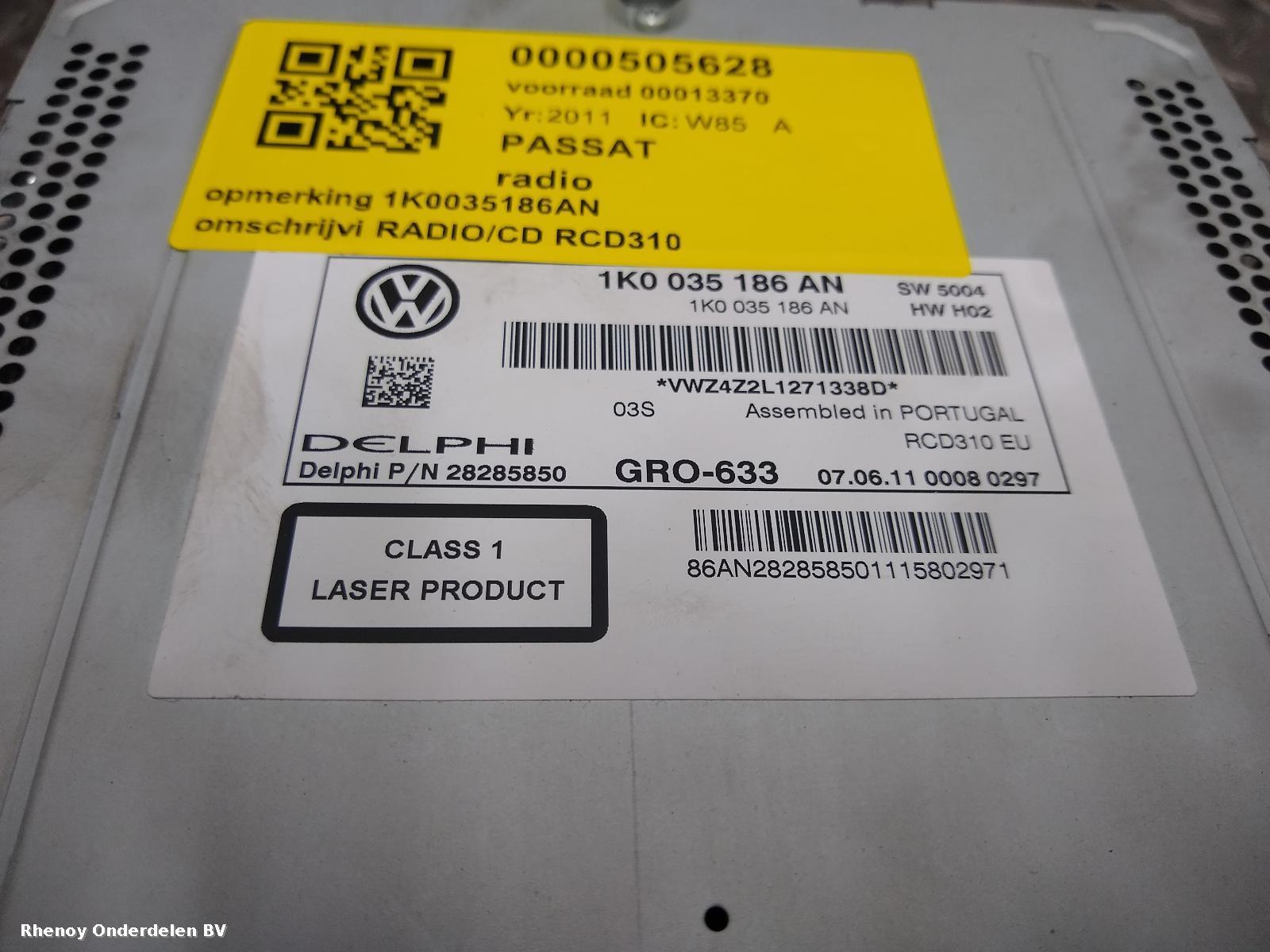 2011 VOLKSWAGEN PASSAT RADIO View Auto part RADIO VOLKSWAGEN PASSAT 2011