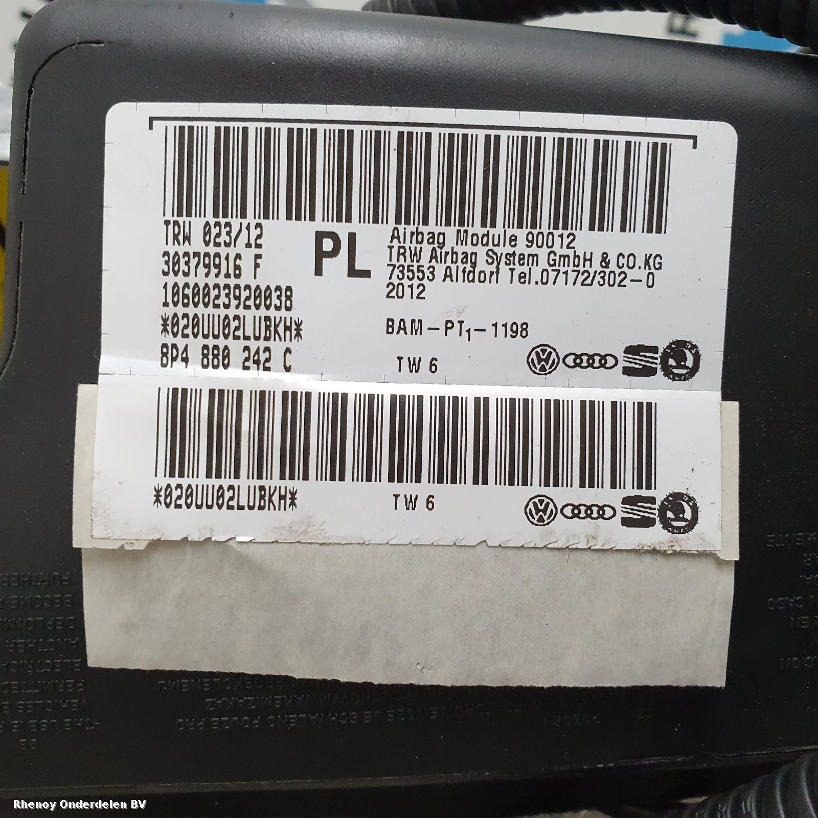 2012 AUDI A3 AIRBAG RECHTS View Auto part AIRBAG RECHTS AUDI A3 2012