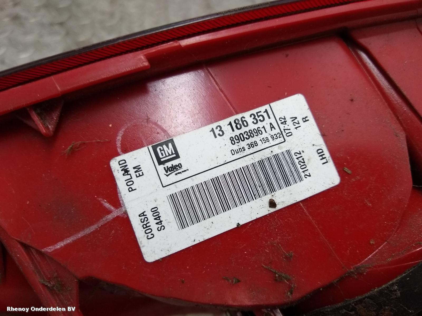 2012 OPEL / VAUXHALL CORSA ACHTERLICHT R View Auto part ACHTERLICHT R OPEL / VAUXHALL CORSA 2012