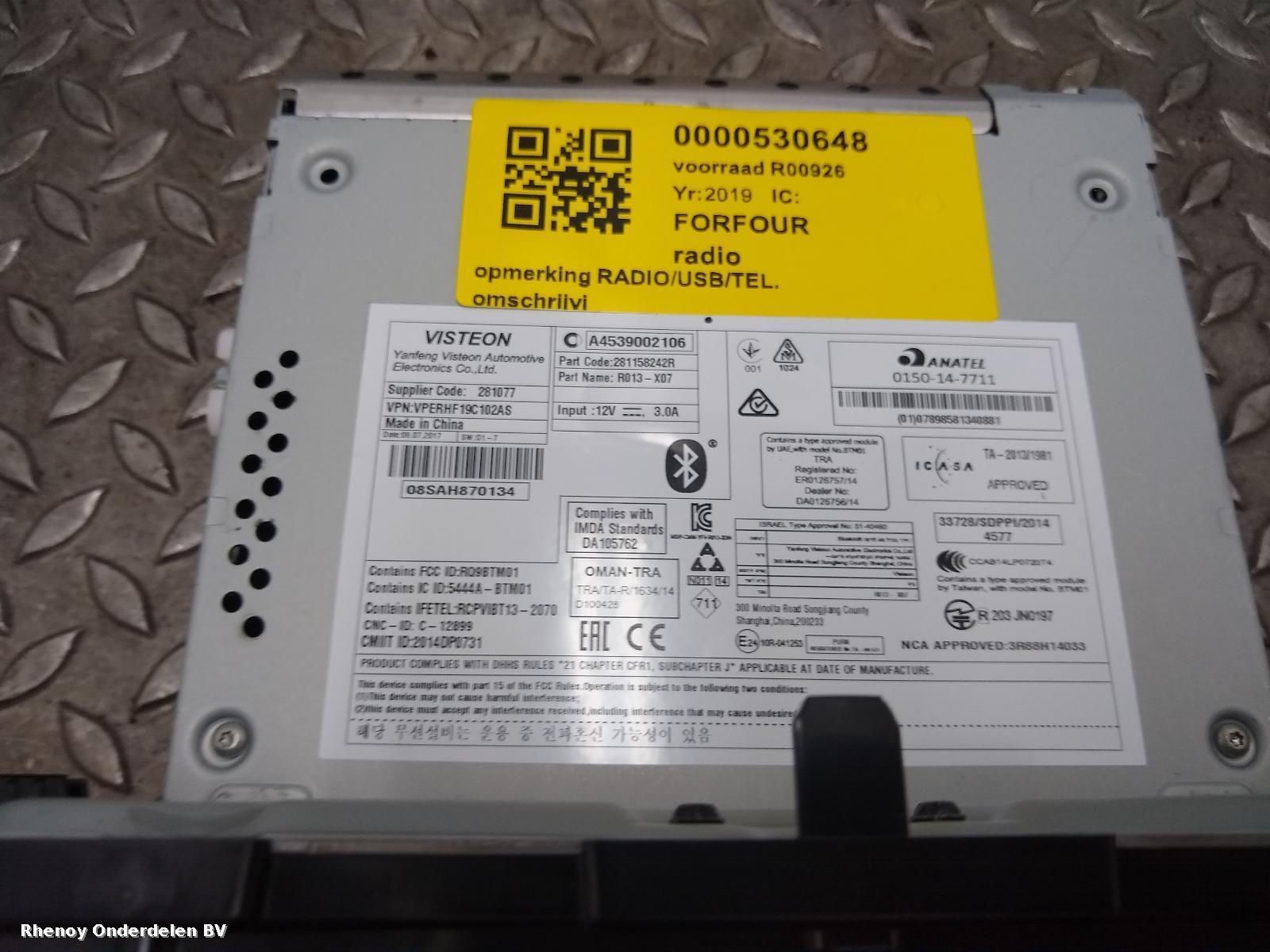 2019 SMART FORFOUR RADIO View Auto part RADIO SMART FORFOUR 2019