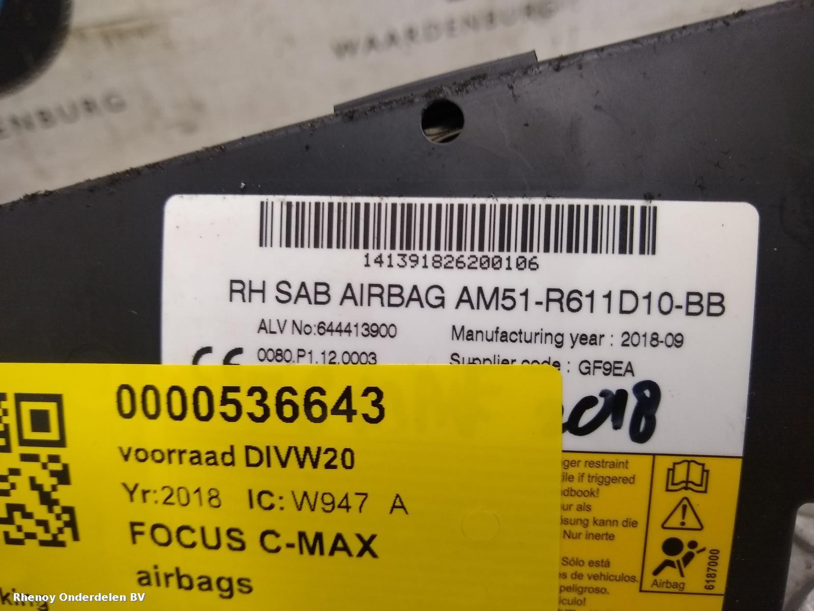 2018 FORD FOCUS C MAX AIRBAG RECHTS View Auto part AIRBAG RECHTS FORD FOCUS C MAX 2018