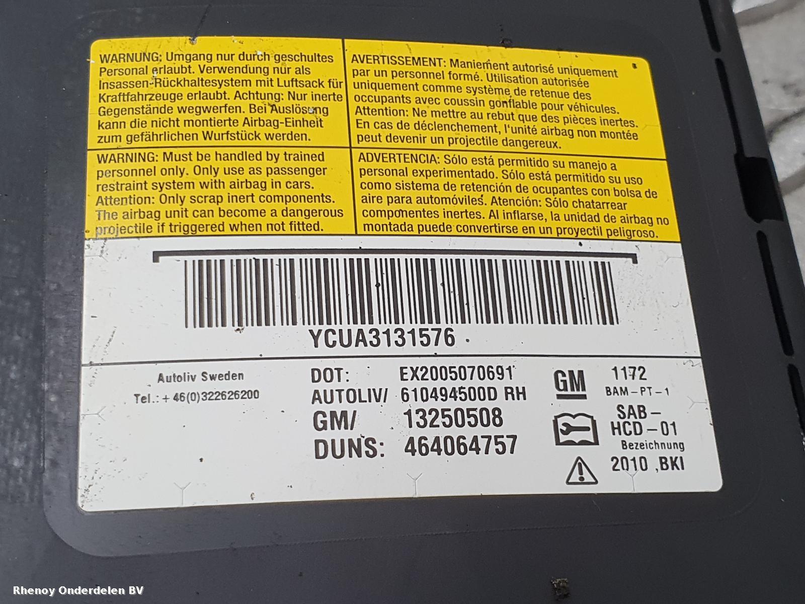 View Auto part AIRBAG RECHTS OPEL / VAUXHALL MERIVA 2011