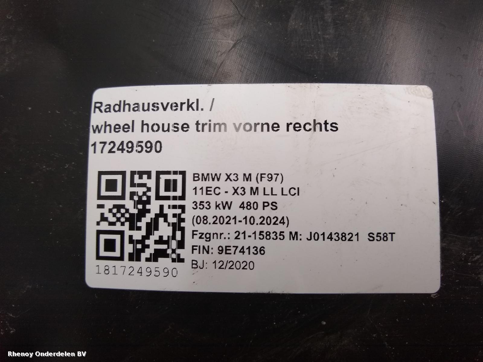 View Auto part BINNENSCHERM / MODDERKUIP BMW X3 2021