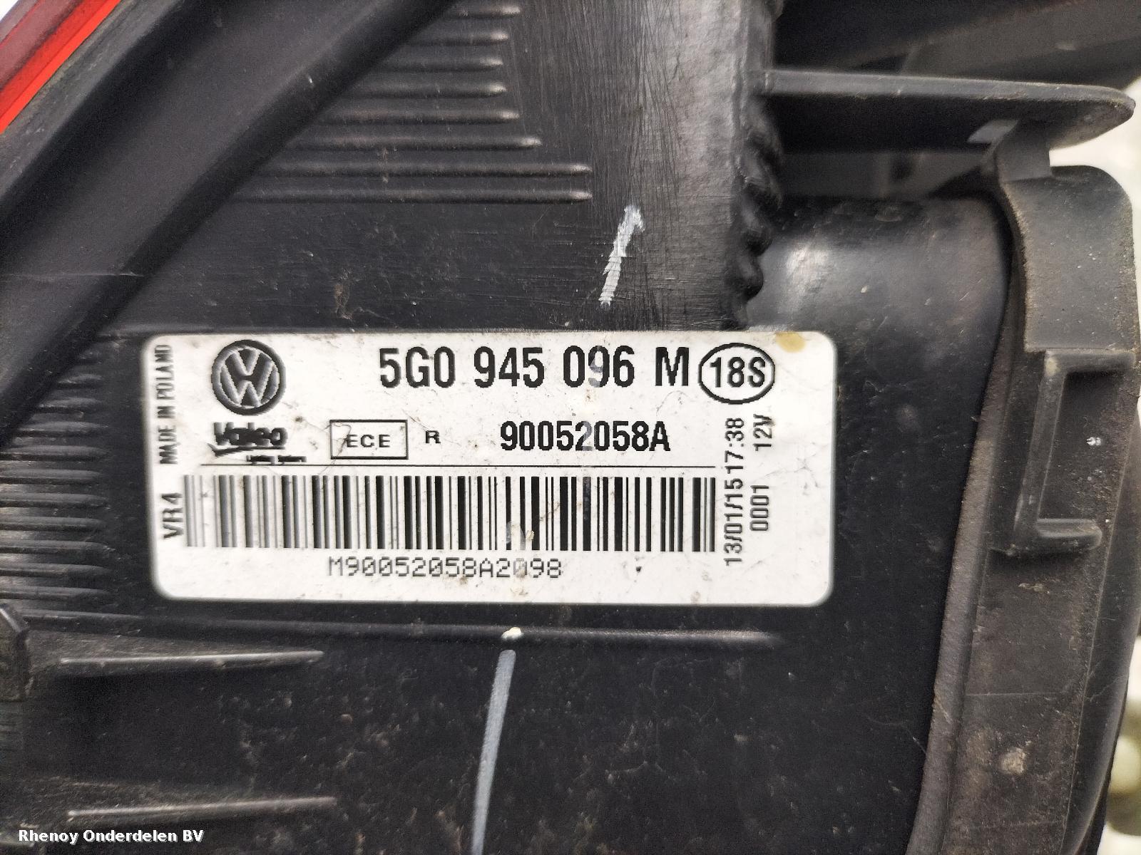 2015 VOLKSWAGEN GOLF ACHTERLICHT R View Auto part ACHTERLICHT R VOLKSWAGEN GOLF 2015