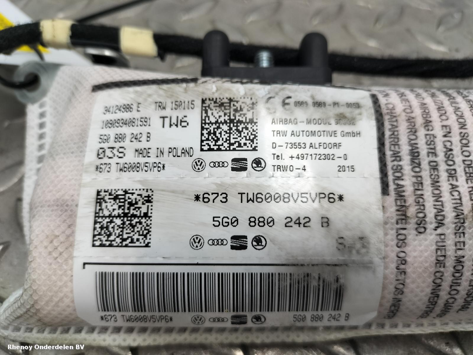 2015 VOLKSWAGEN GOLF AIRBAG RECHTS View Auto part AIRBAG RECHTS VOLKSWAGEN GOLF 2015