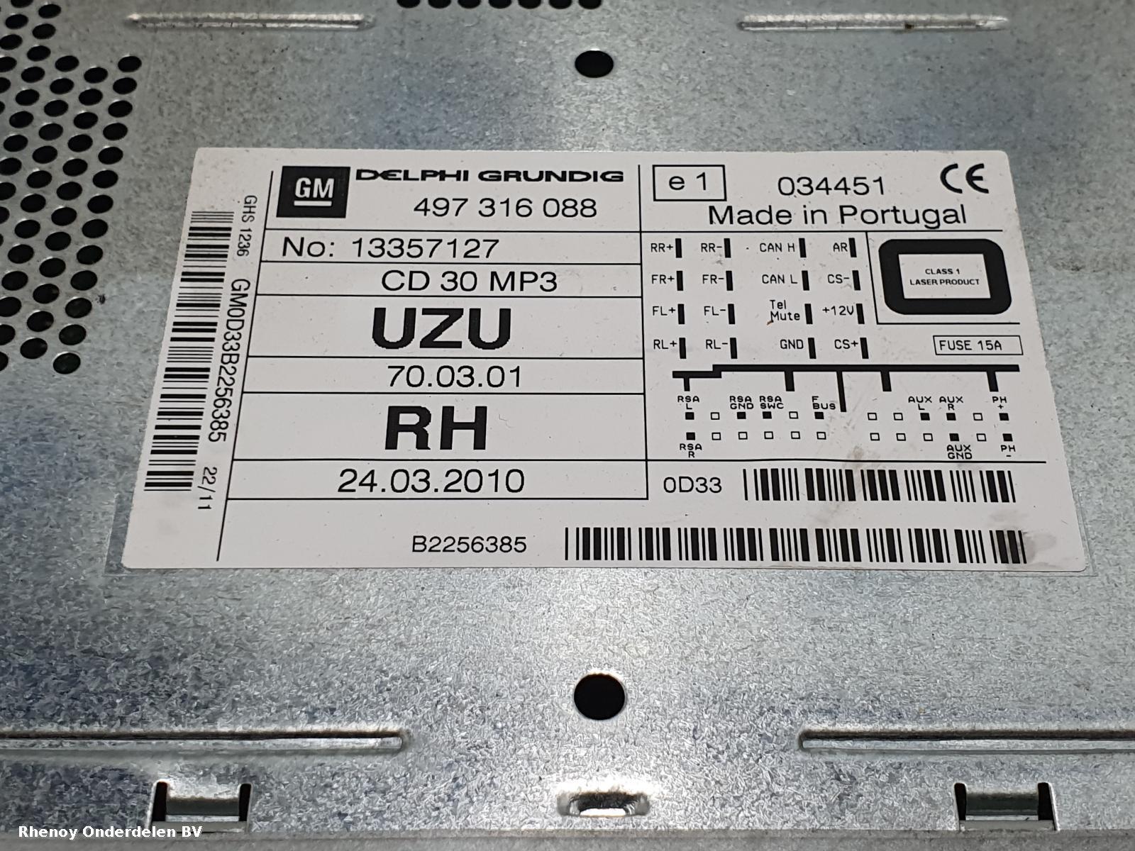 2011 OPEL / VAUXHALL CORSA RADIO View Auto part RADIO OPEL / VAUXHALL CORSA 2011